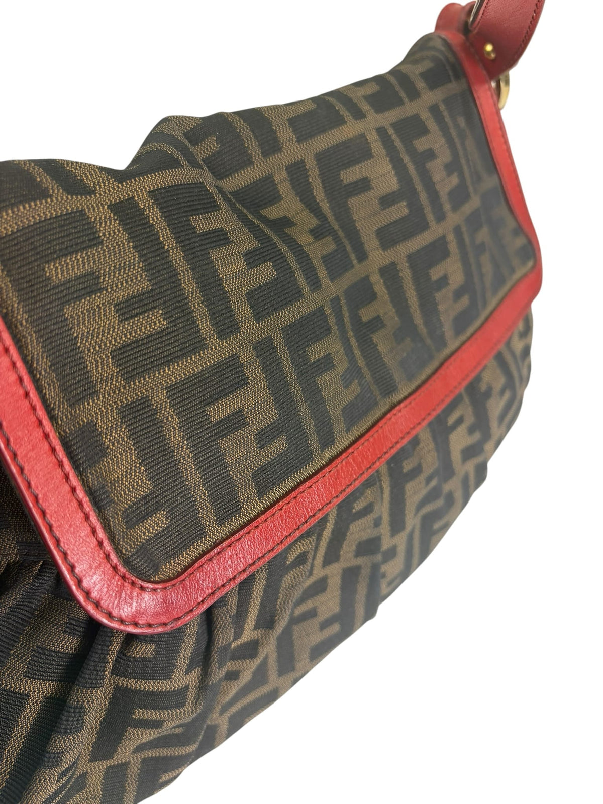 Fendi Canvas Zucca Chef Red Leather Trim Shoulder Bag