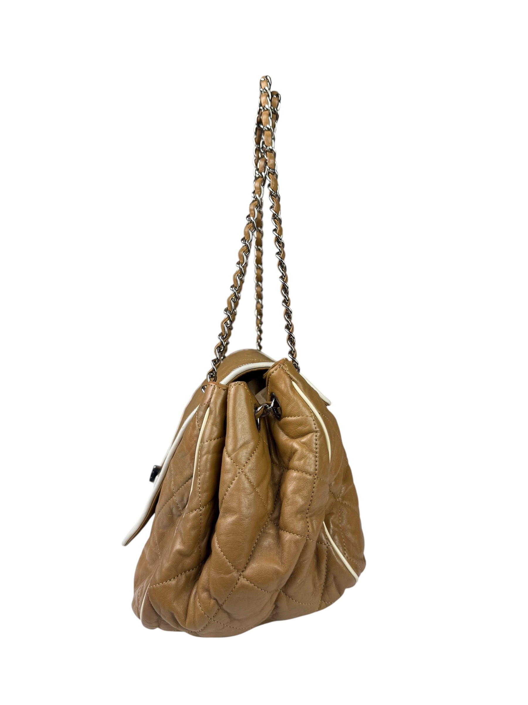 Chanel East/West Accordion Chain Beige Flap Bag 2008