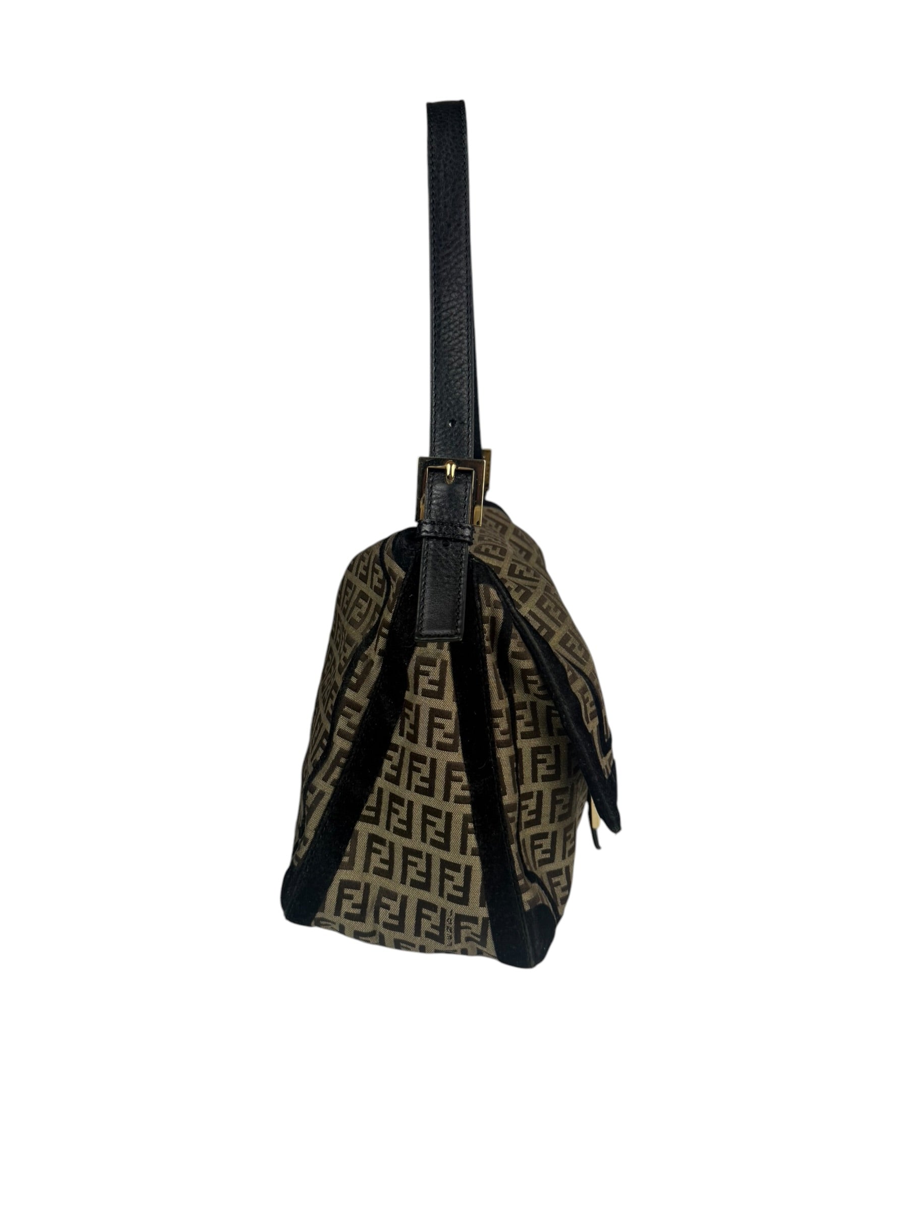 Fendi Black Trim Zucca Mamma Baguette