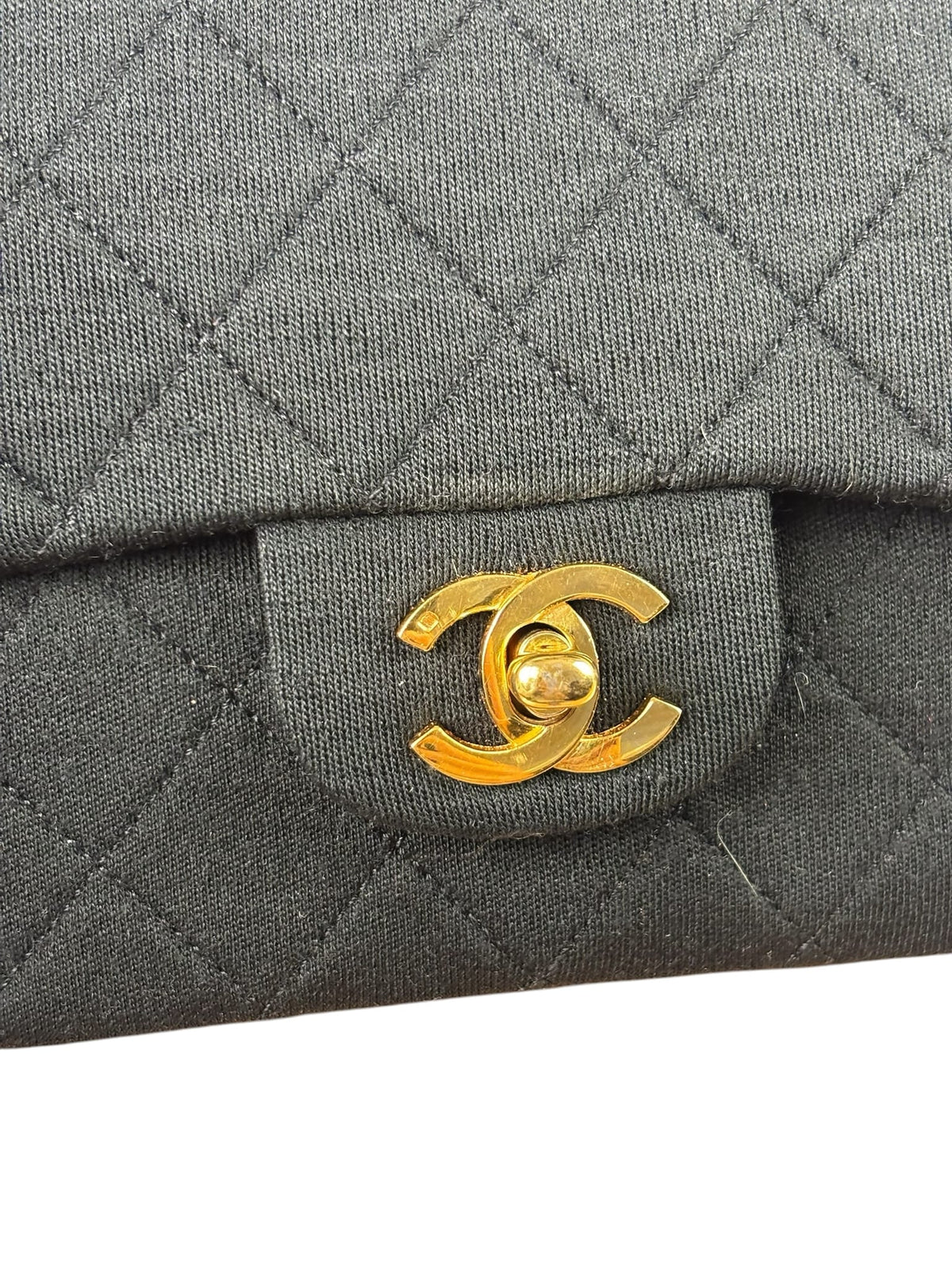 Chanel Classic Black Jersey Quilted Small Double Flap Bag 1988