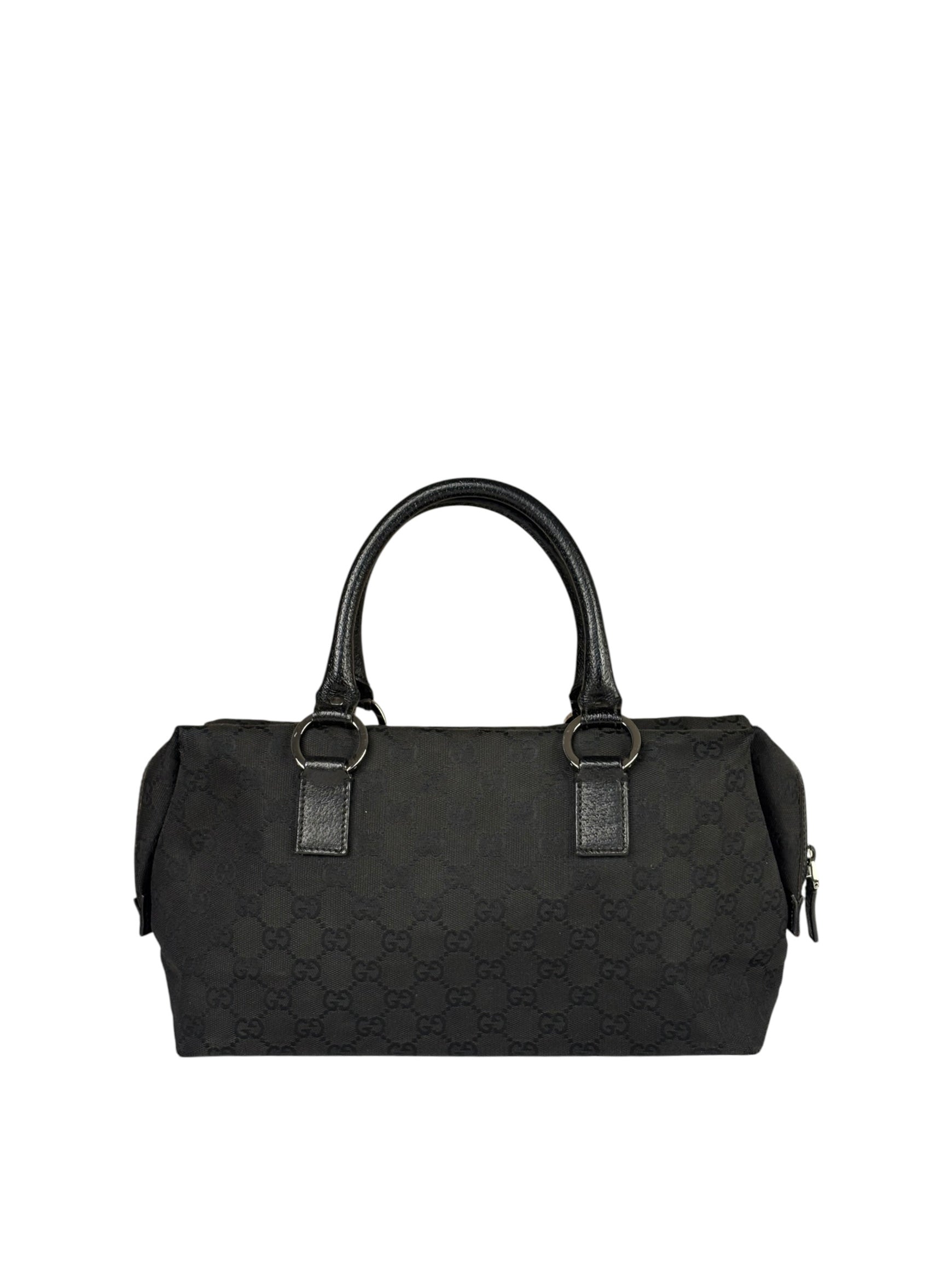 Gucci Black Leather Trim GG Top Handle Bag