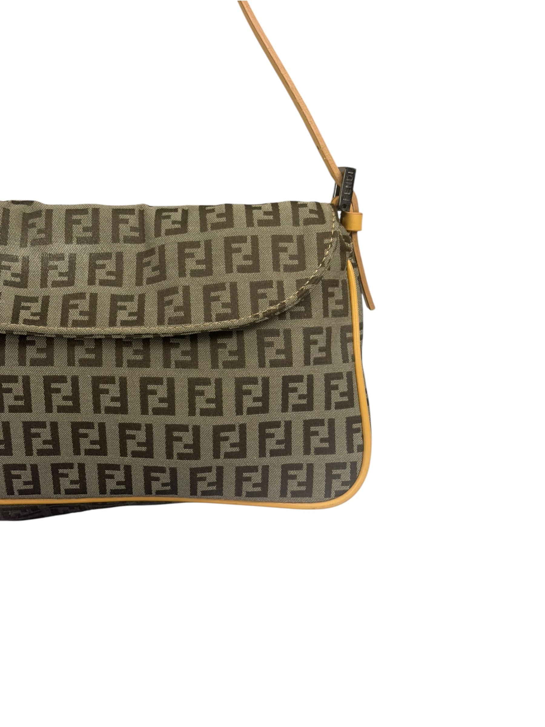 Fendi Beige Leather Trim Zucca Pochette