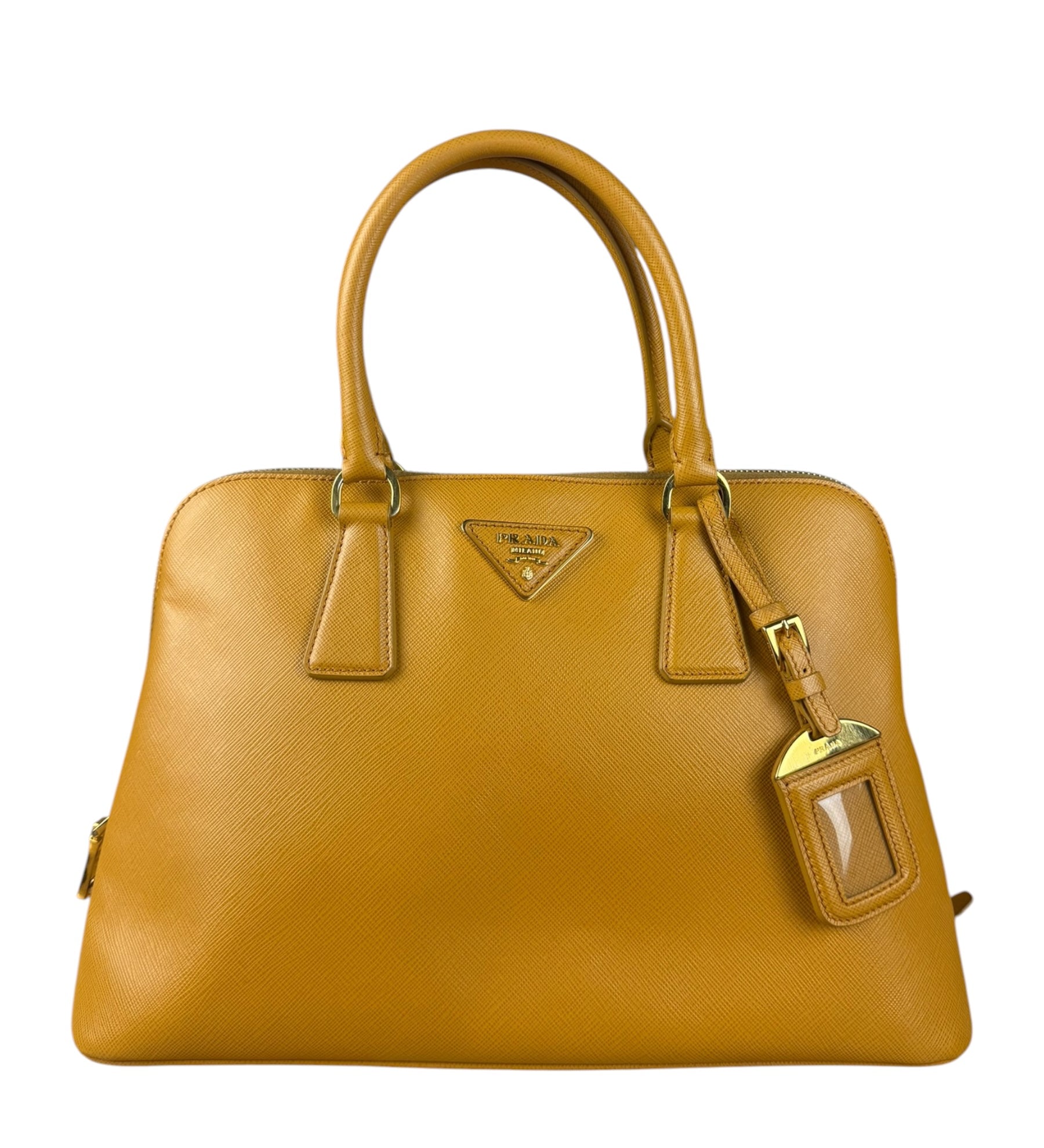 Prada Burnt Yellow Saffiano Lux Promenade Bag