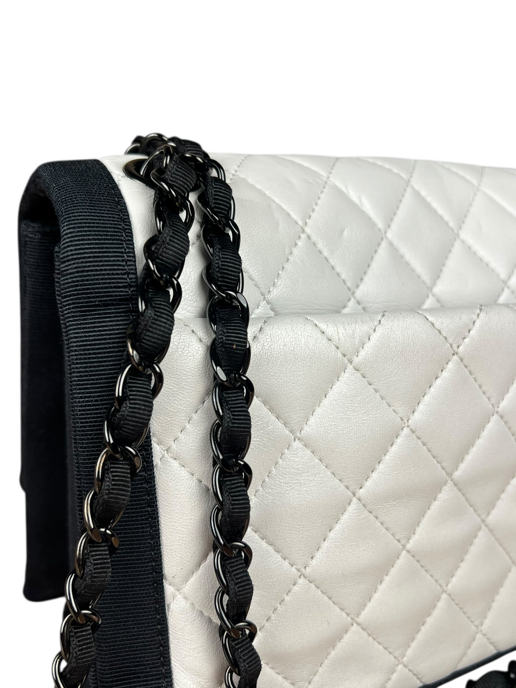 Chanel Quilted Two Tone Leather Flap Bag White