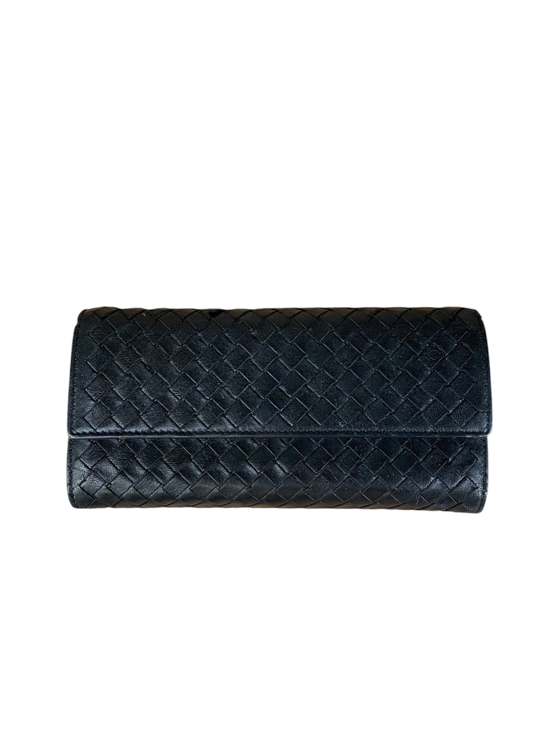 Bottega Veneta Woven Long Wallet Black