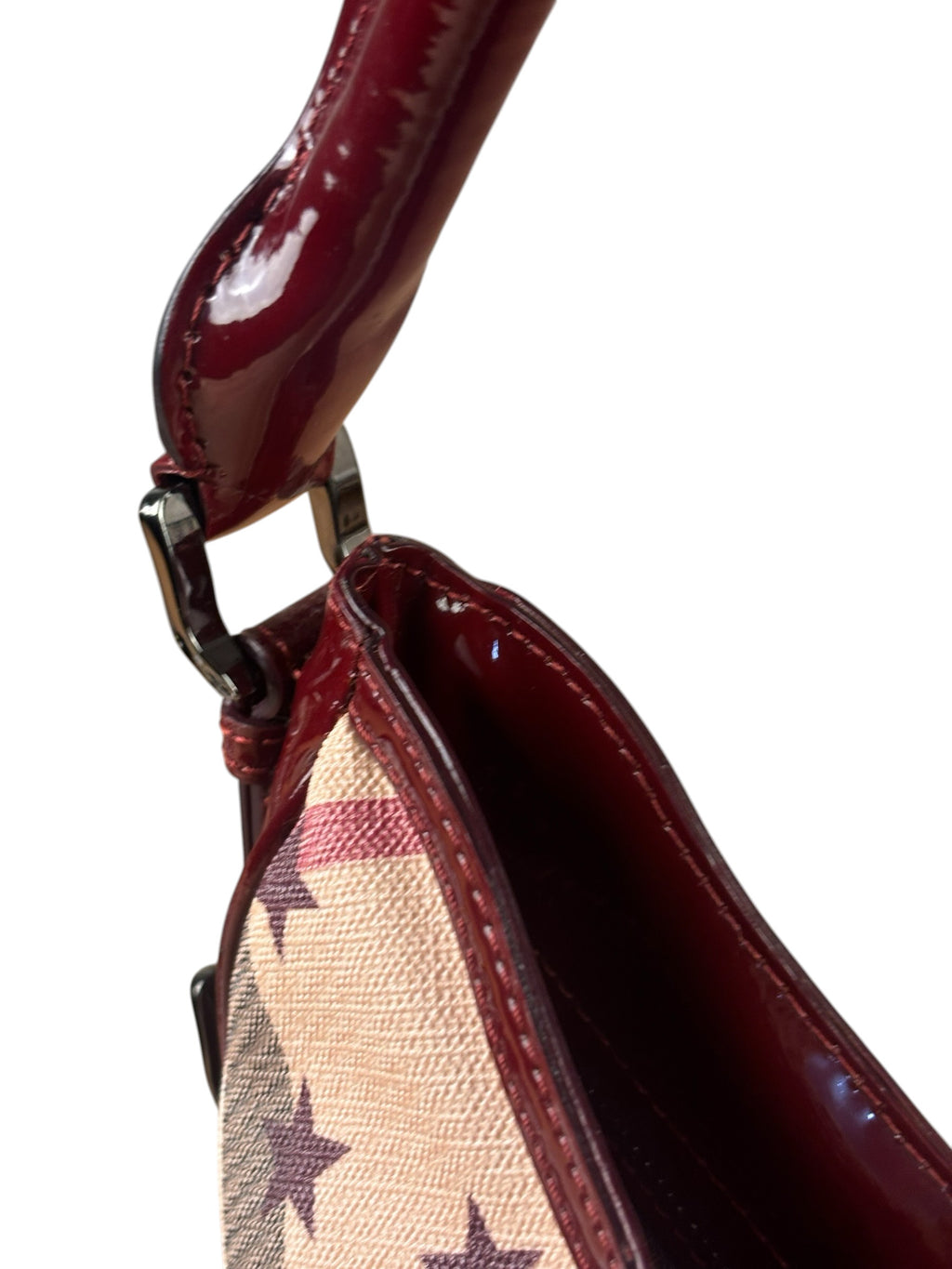 Burberry Berry Red Patent Trim Super Nova Stars Small Hernville Hobo Bag