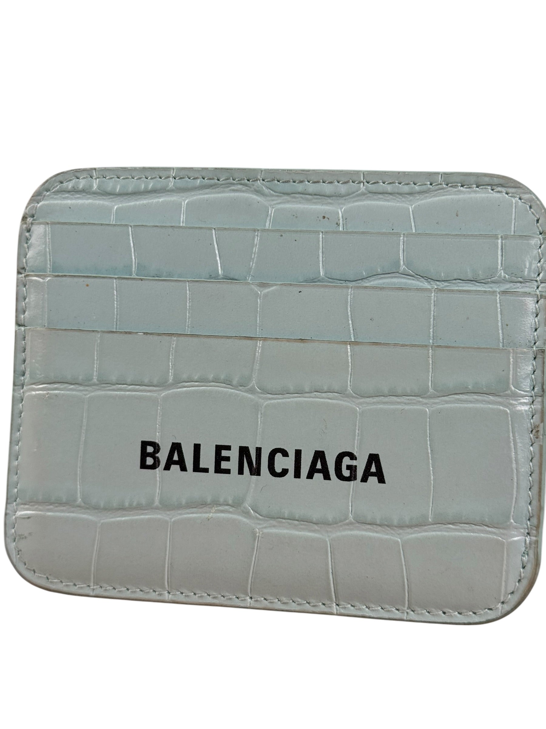 Balenciaga Blue Croc Embossed Cardholder
