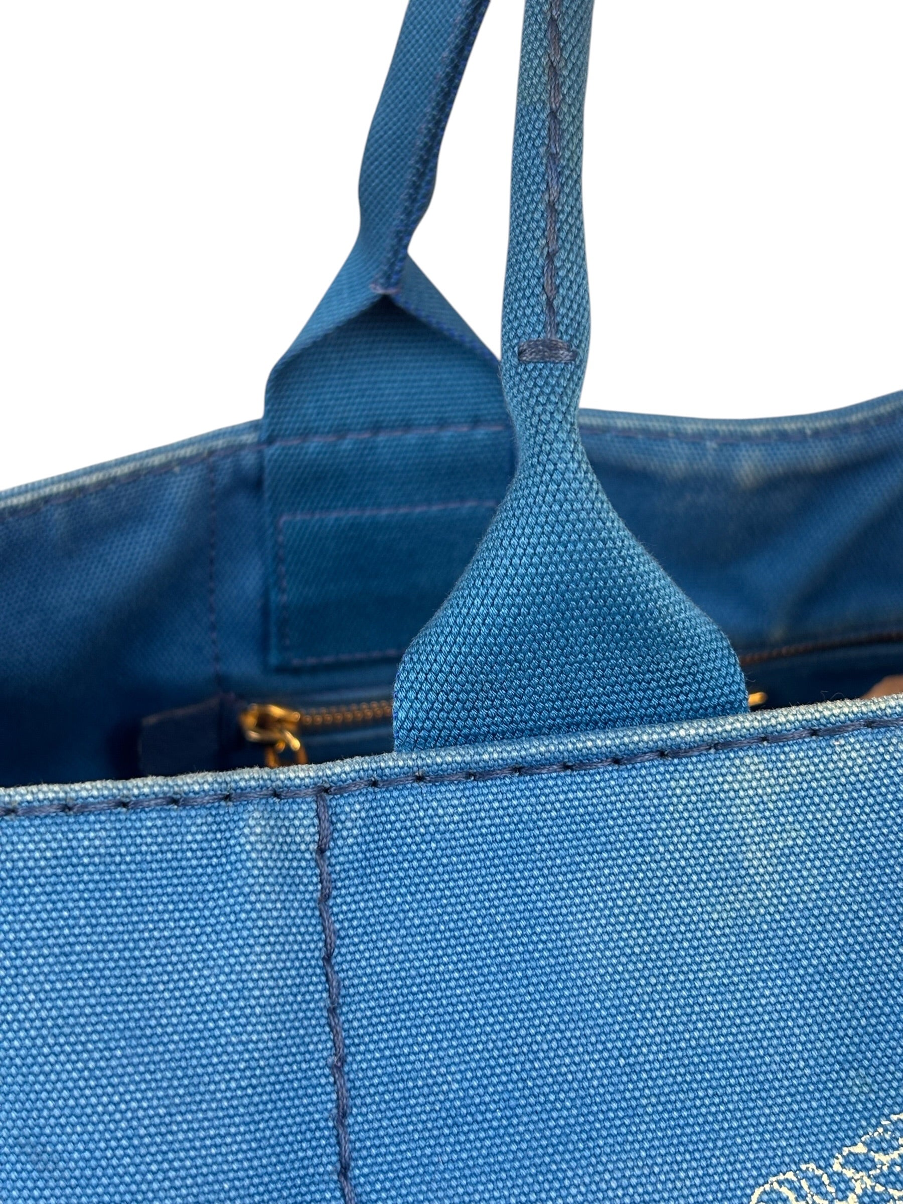 Prada Vintage Blue Canapa Canvas Tote