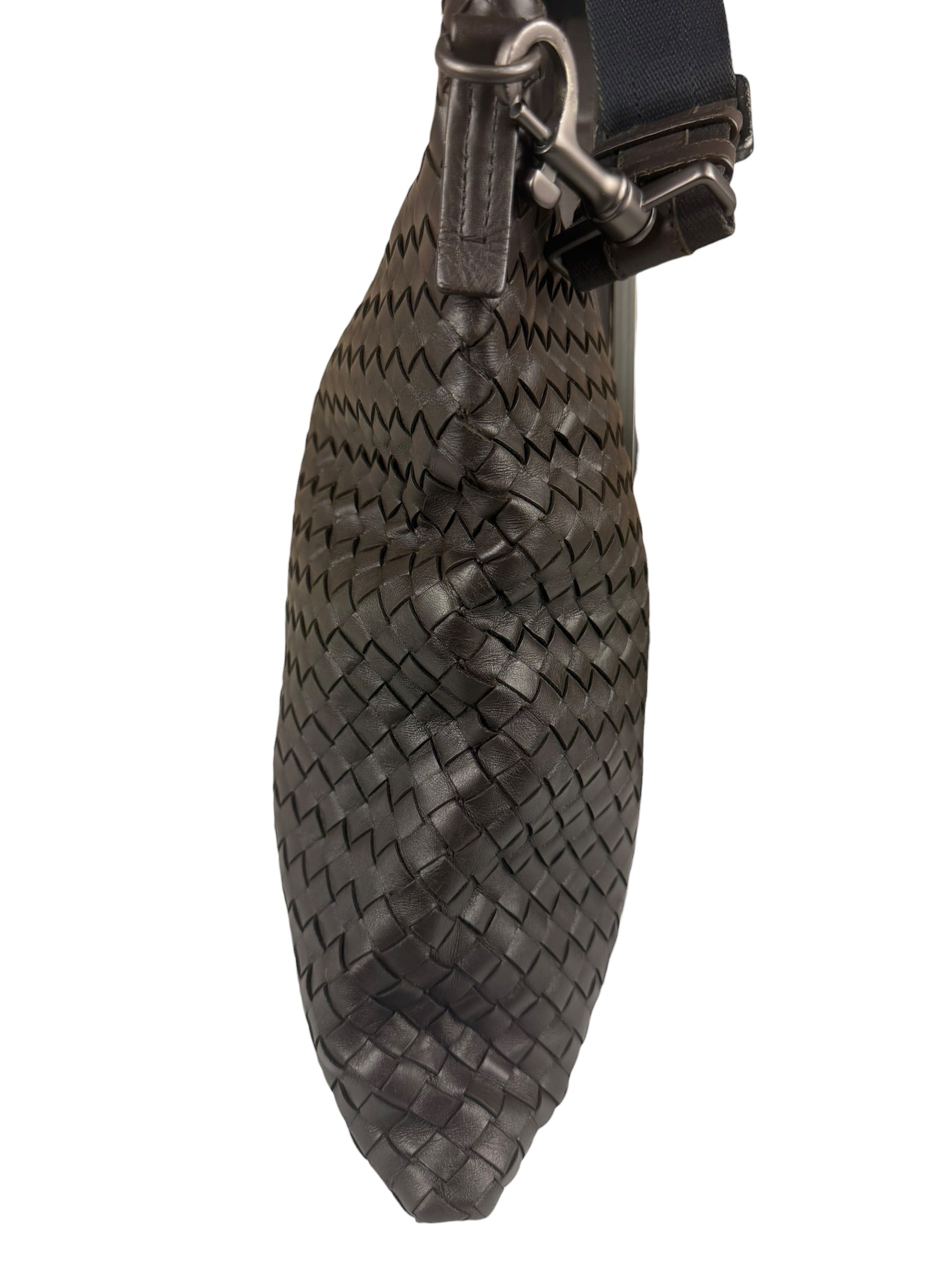 Bottega Veneta Brown Leather Woven Intrecciato Crossbody Bag