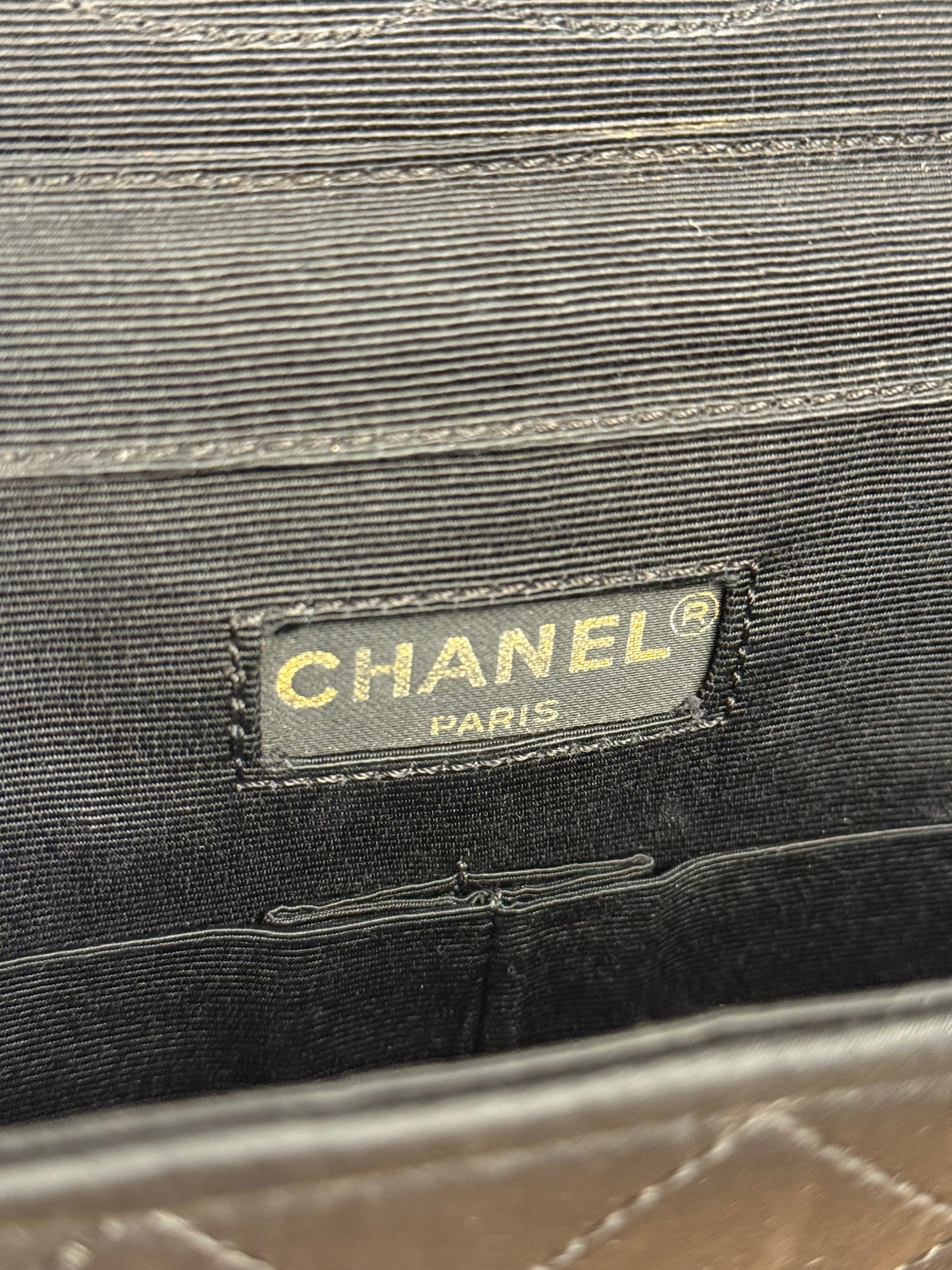 Chanel Vintage CC Black Satin Half-Moon Flap Bag 1991