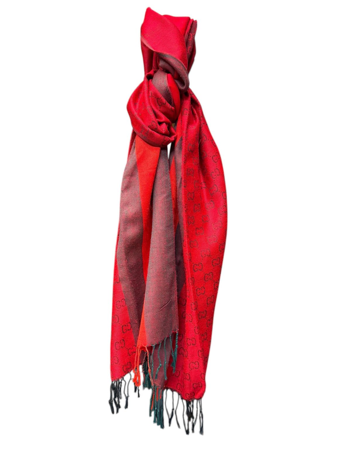 Gucci Carcoal-Grey/Red Reversible Wool-Jacquard Scarf