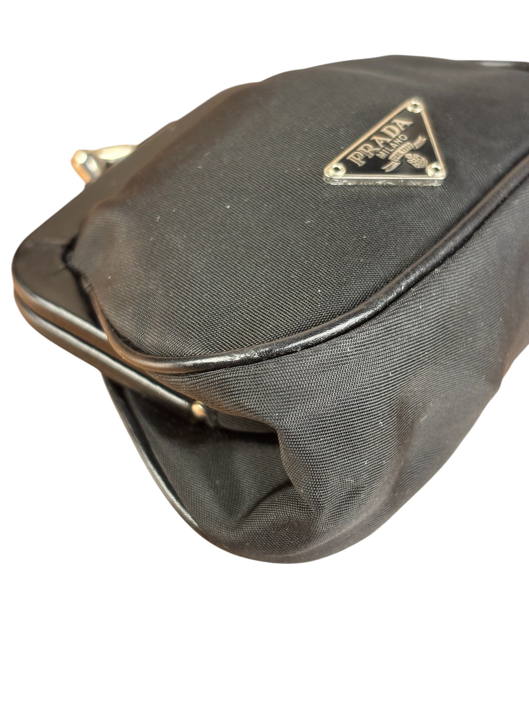 Prada Black Tessuto Nylon Leather Trim Liss-Lock Coin Bag