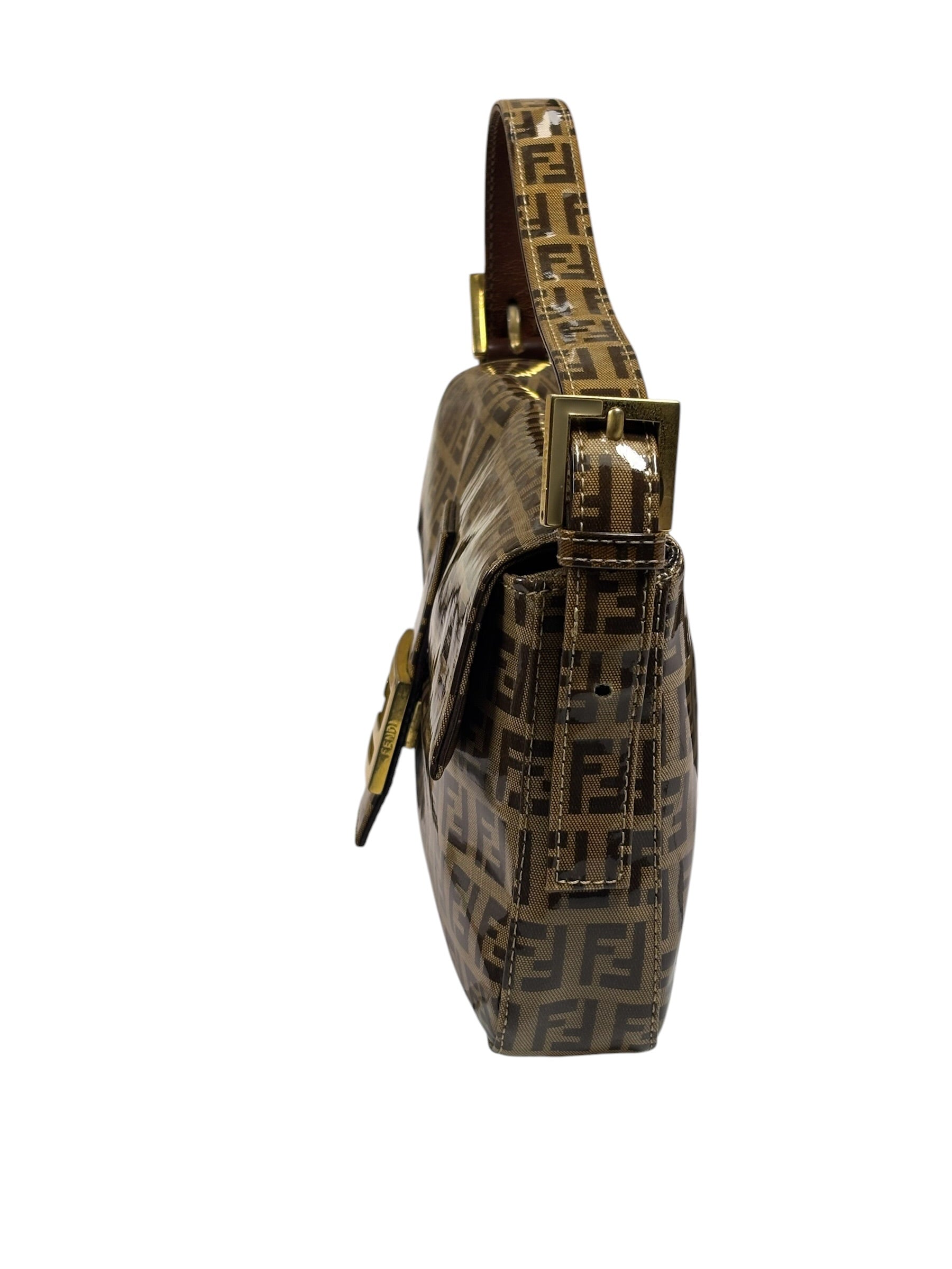 Fendi Brown Vinyl Zucca Baguette