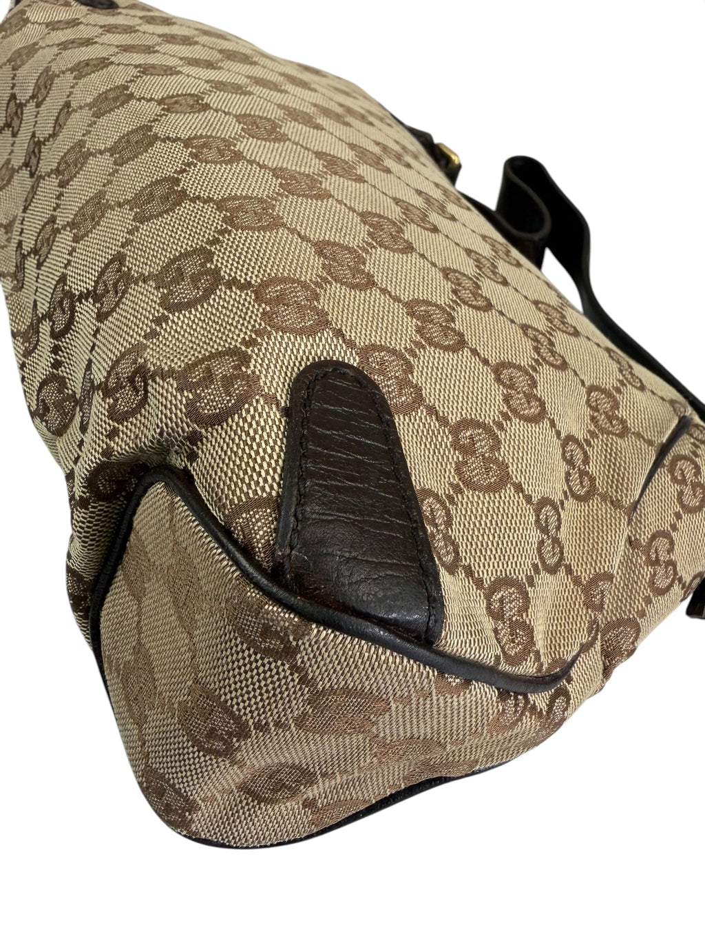 Gucci Brown Leather Trim GG Horsebit Chain Shoulder Bag