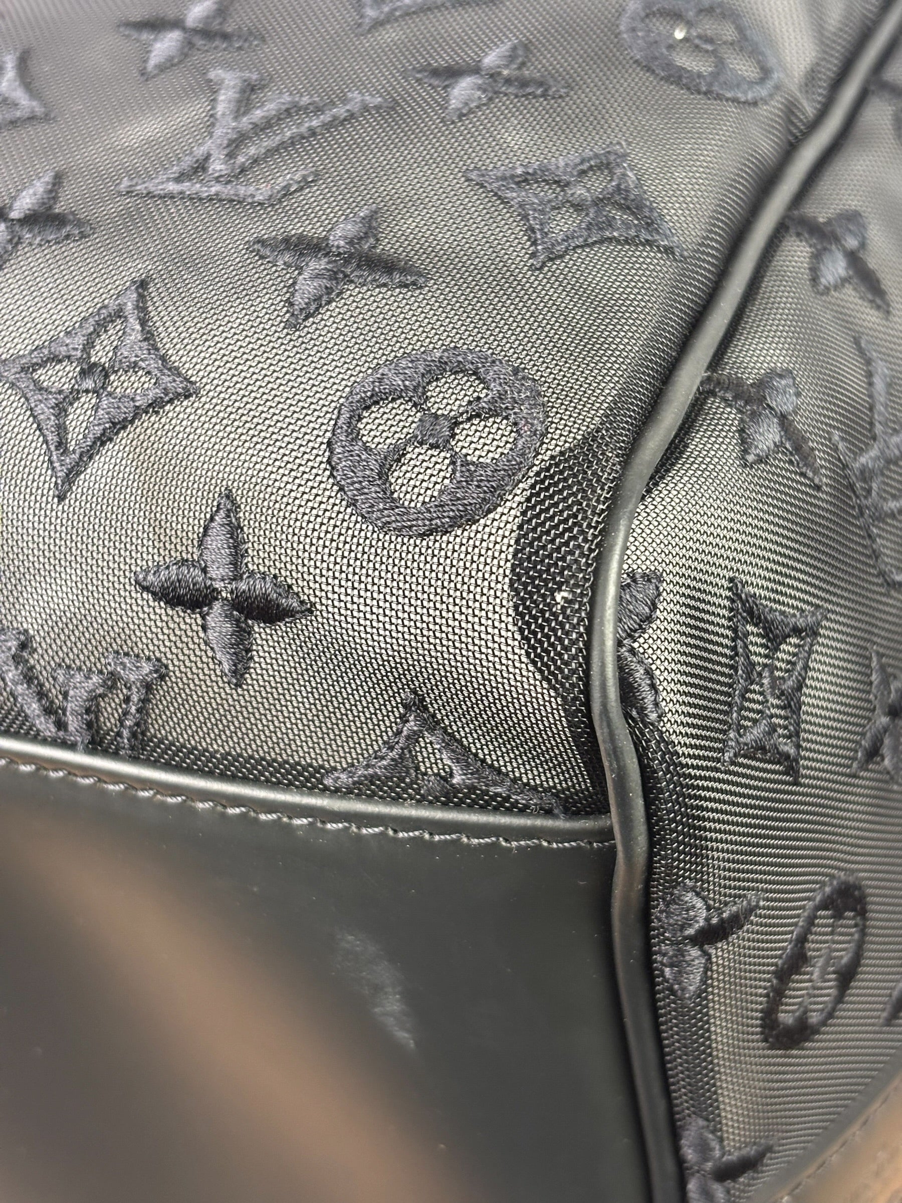 Louis Vuitton x Virgil Abloh Black Leather Trim Monogram Keepall 50