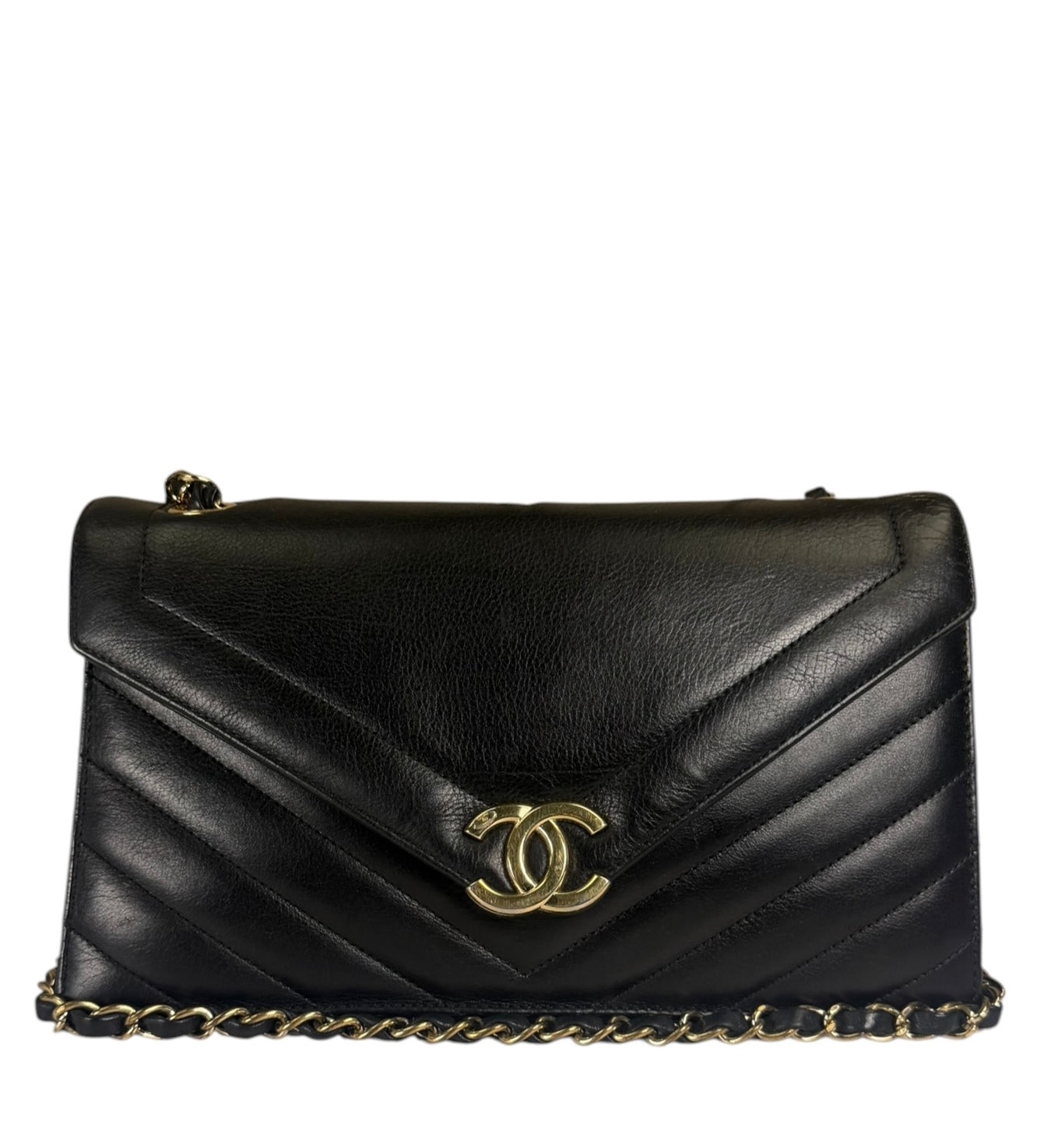 Chanel Black Calfskin Chevron Envelop Flap Bag 2019