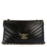 Chanel Black Calfskin Chevron Envelop Flap Bag 2019