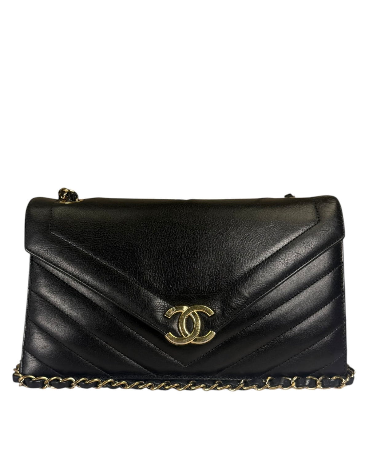 Chanel Black Calfskin Chevron Envelop Flap Bag 2019