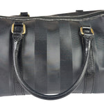 Fendi Grey/Black Leather Striped Boston Bag