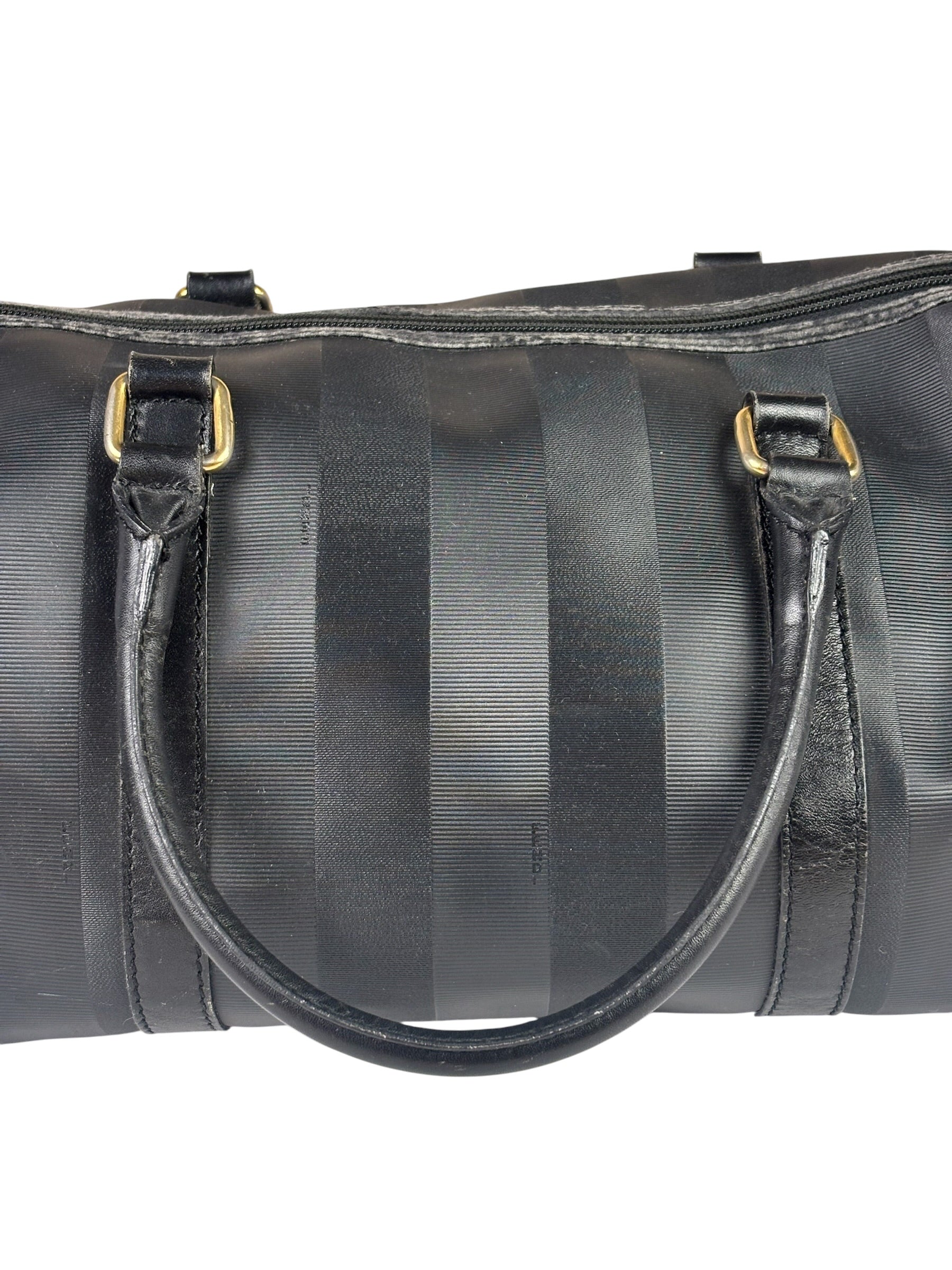 Fendi Grey/Black Leather Striped Boston Bag