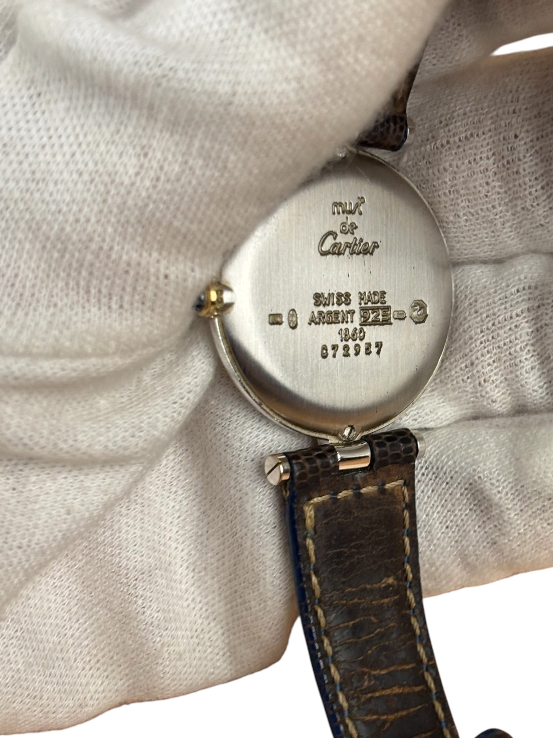 Cartier Must De Round Silver Roman Dial Blue/Brown Band