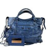 Balenciaga Navy Leather Moto Work Two-Way Bag