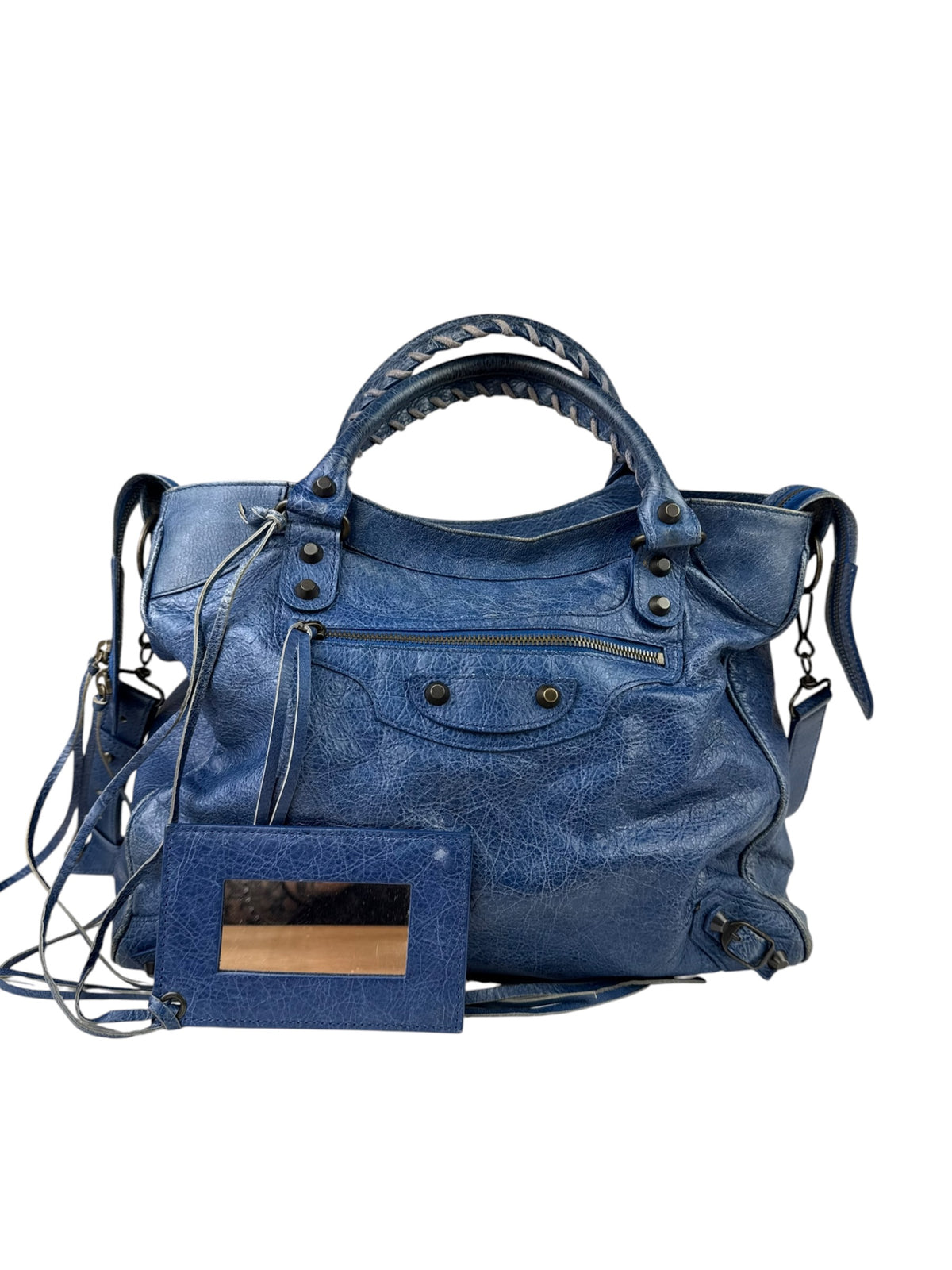 Balenciaga Navy Leather Moto Work Two-Way Bag