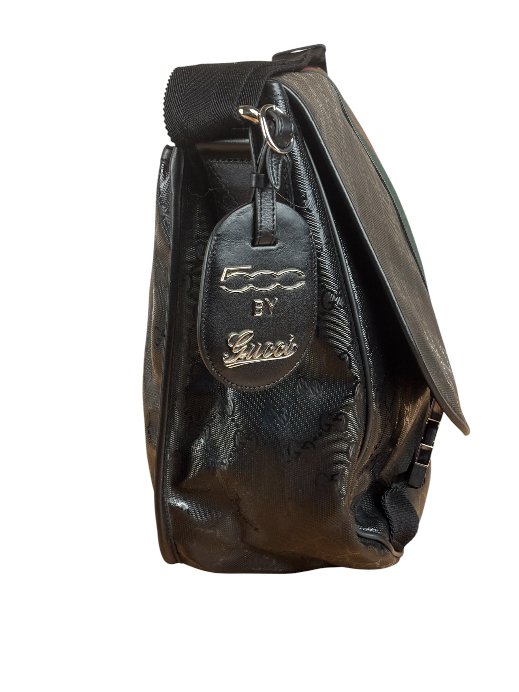 Gucci Black PVC GG Imprime Web Buckle Messenger Bag