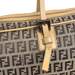 Fendi Beige Leather Trim Zucca Small Boston Bag