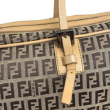 Fendi Beige Leather Trim Zucca Small Boston Bag