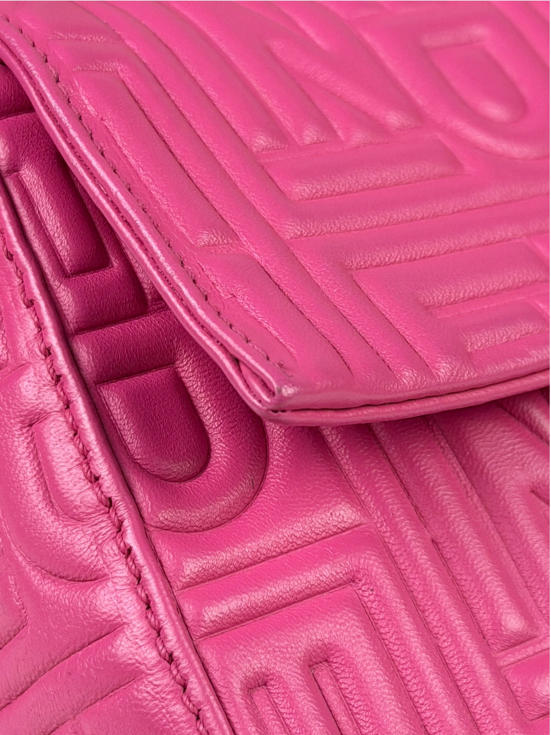 Fendi Pink Leather Logo Embossed Baguette