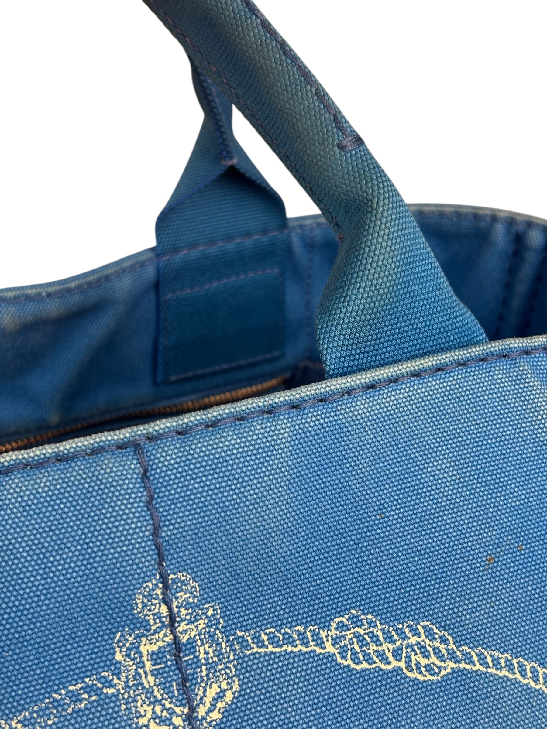 Prada Vintage Blue Canapa Canvas Tote