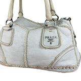 Prada Vintage White Studded Leather Shearling Bowler 2Way Bag