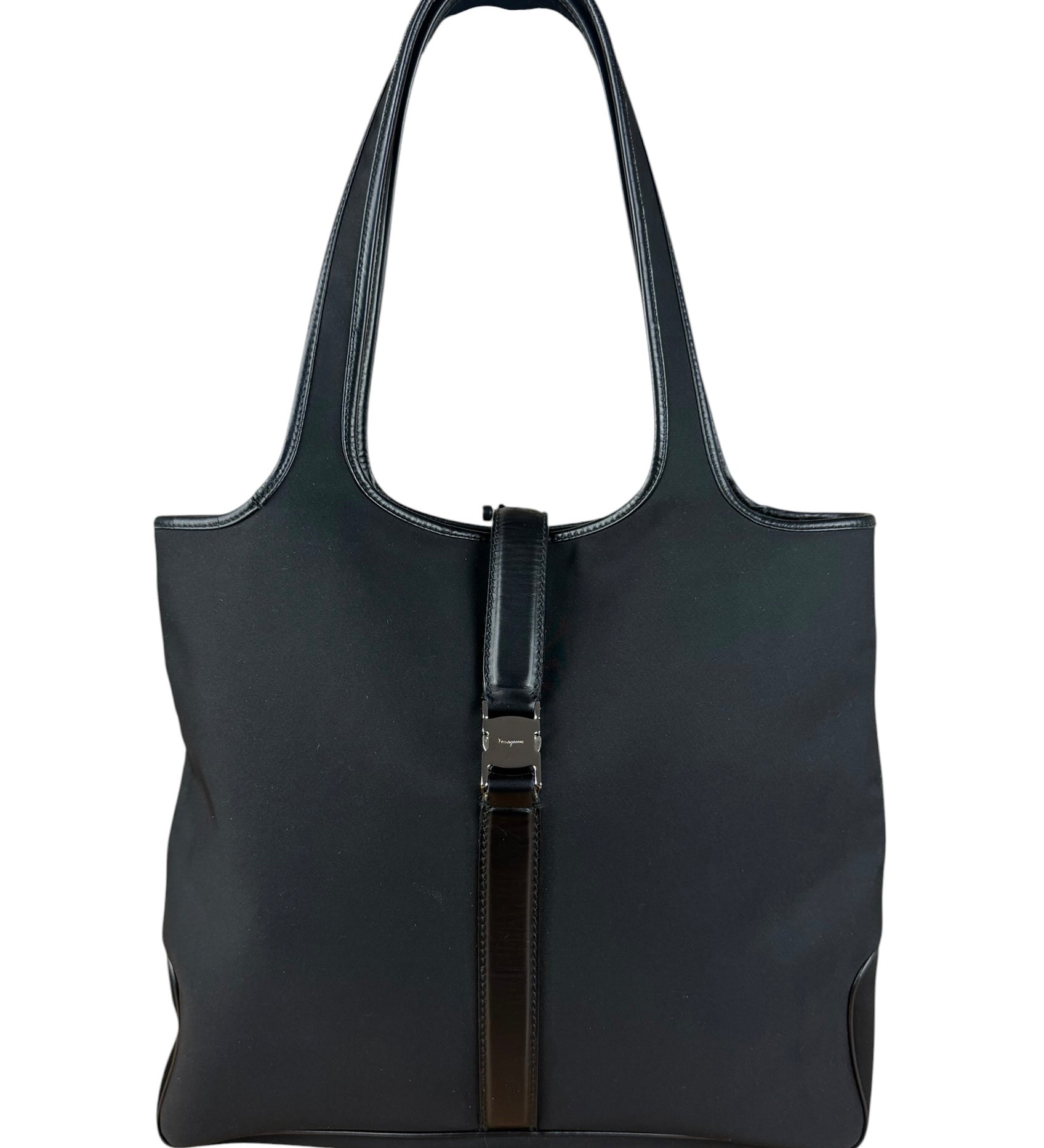 Ferragamo Vintage Black Leather Lined Shoulder Tote
