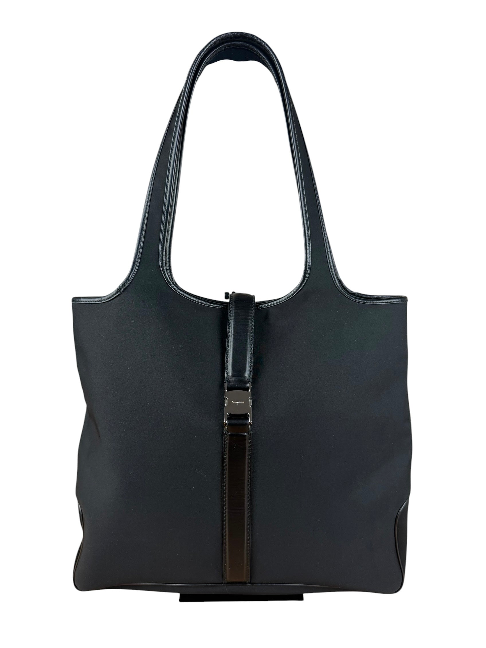 Ferragamo Vintage Black Leather Lined Shoulder Tote