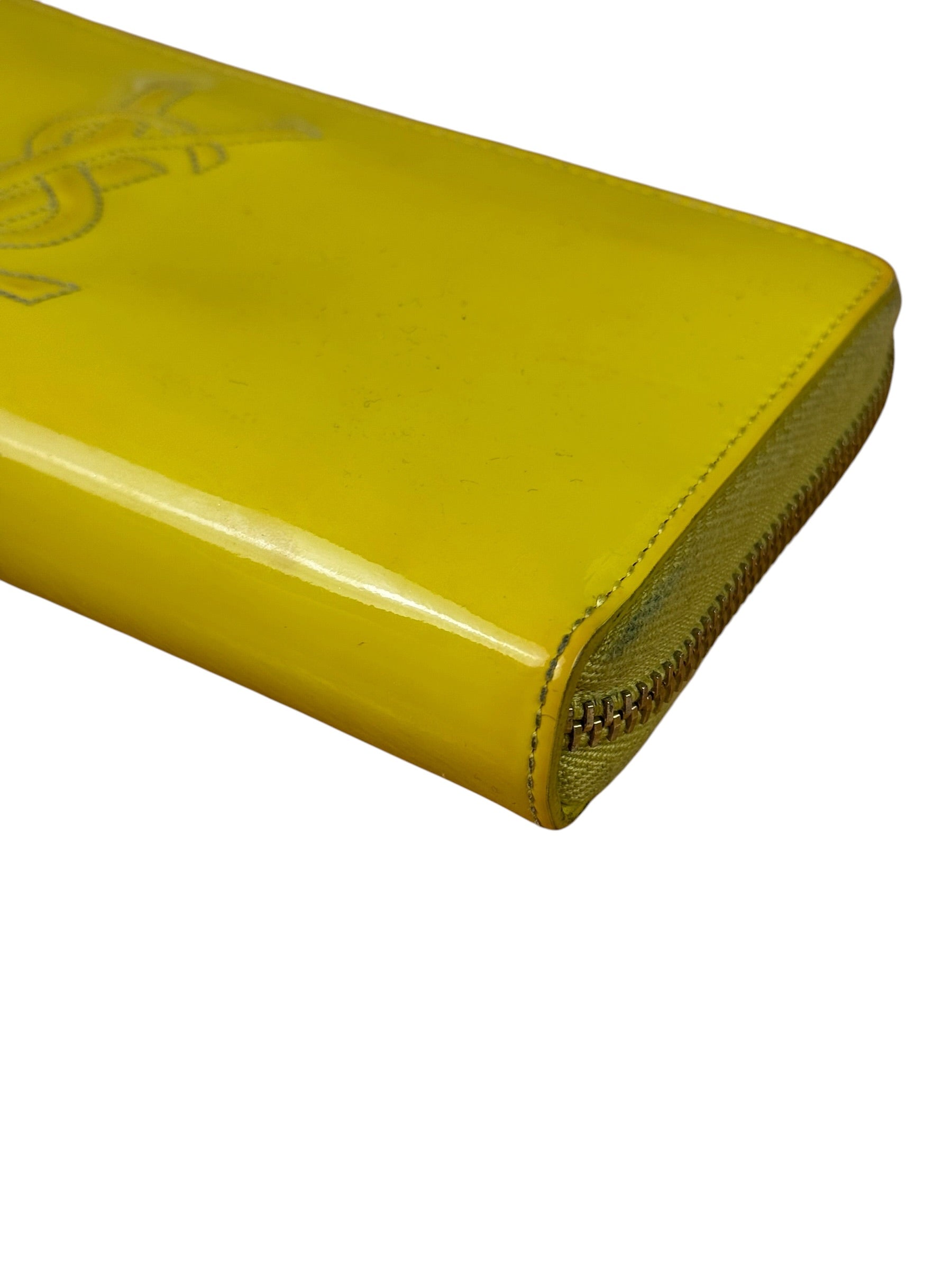 Yves Saint Laurent Yellow Patent Leather Zip-Around Long Wallet