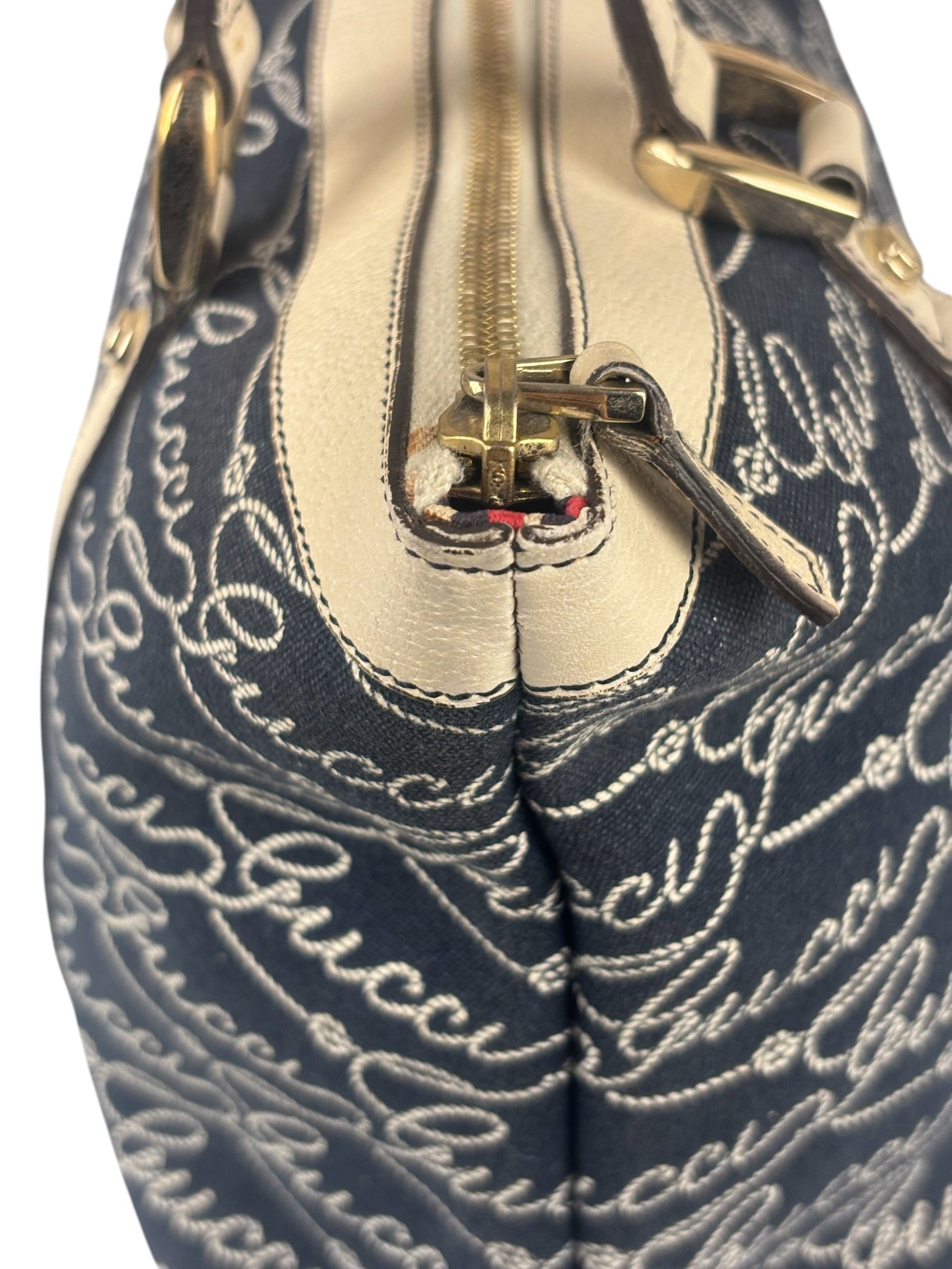 Gucci Western Logo Denim Abbey Zip Tote