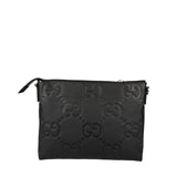 Gucci Black Leather Medium Jumbo GG Pouch/Messenger Crossbody Bag