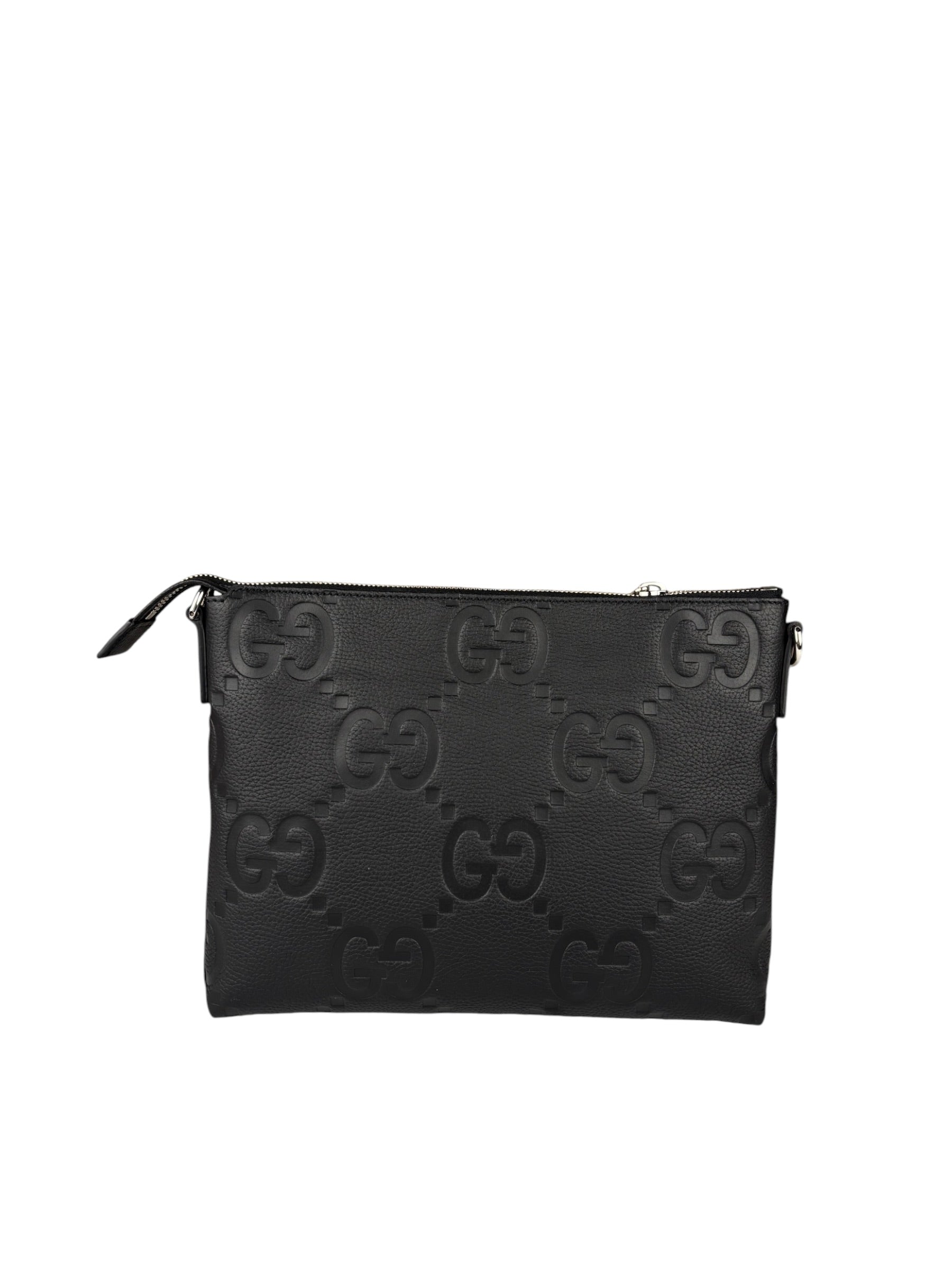 Gucci Black Leather Medium Jumbo GG Pouch/Messenger Crossbody Bag