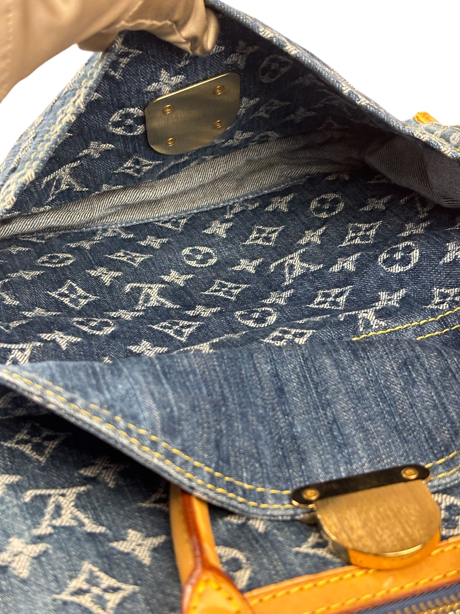 Louis Vuitton Denim Leather Trim Monogram Flat Tote Bag