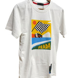 Prada White Graphic Race Car Print T Shirt