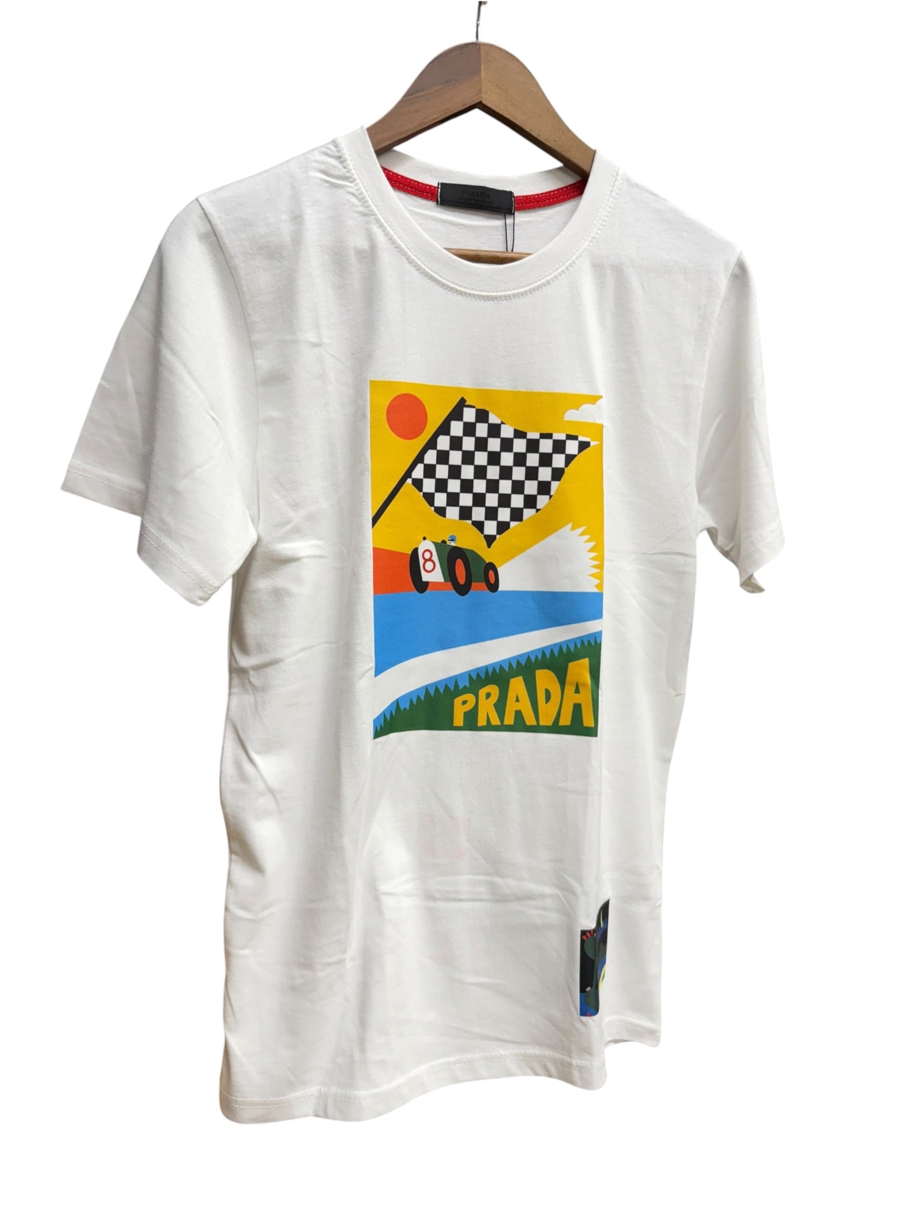 Prada White Graphic Race Car Print T Shirt
