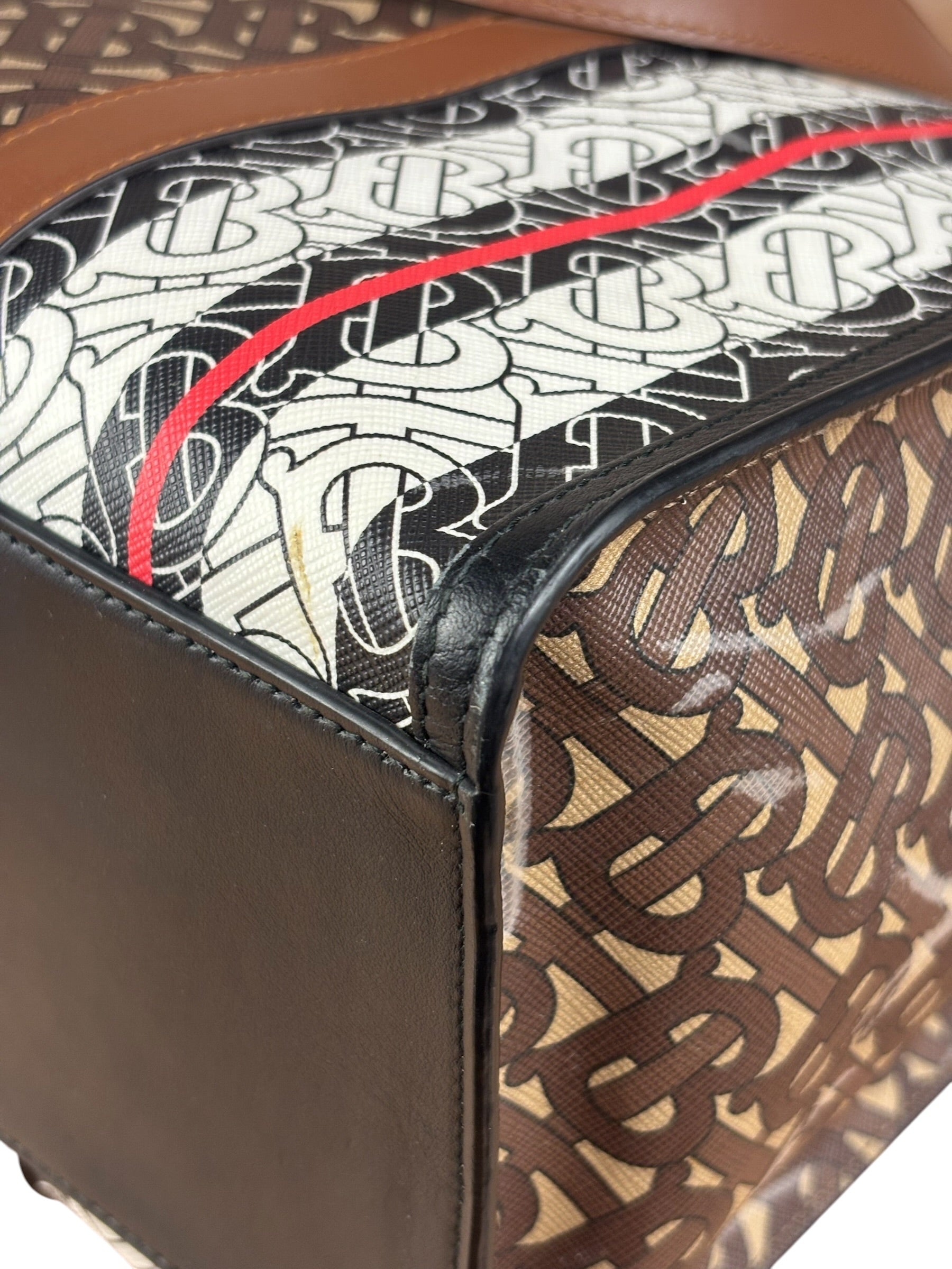 Burberry Leather TB Monogram Stripe E-Canvas Tote Bag
