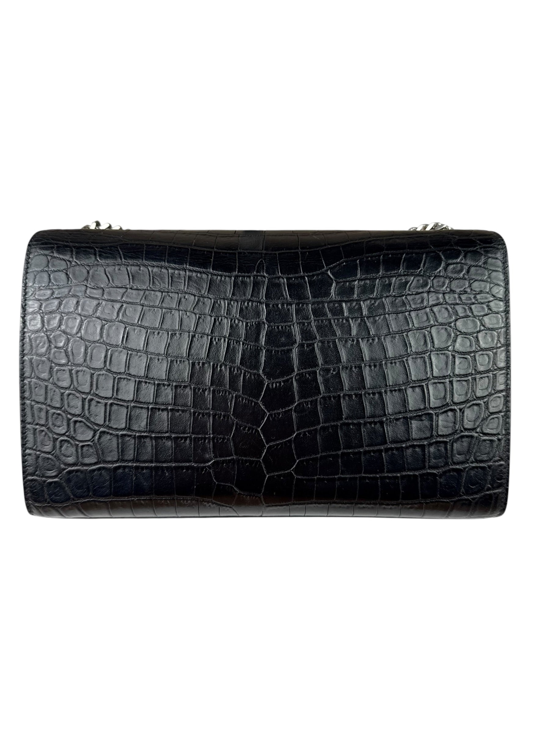 Yves Saint Laurent Black Croc-Embossed Calfskin Kate Tassel Shoulder Bag