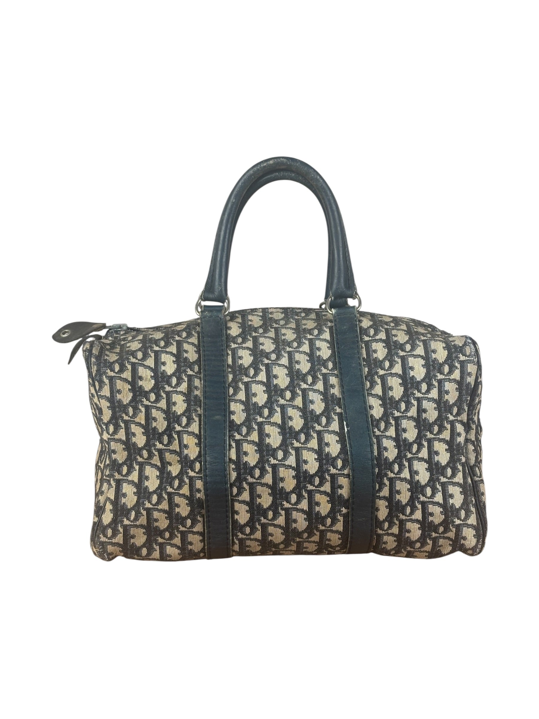 Christian Dior Vintage Navy Blue Trotter Oblique Bowling Boston Hand Bag