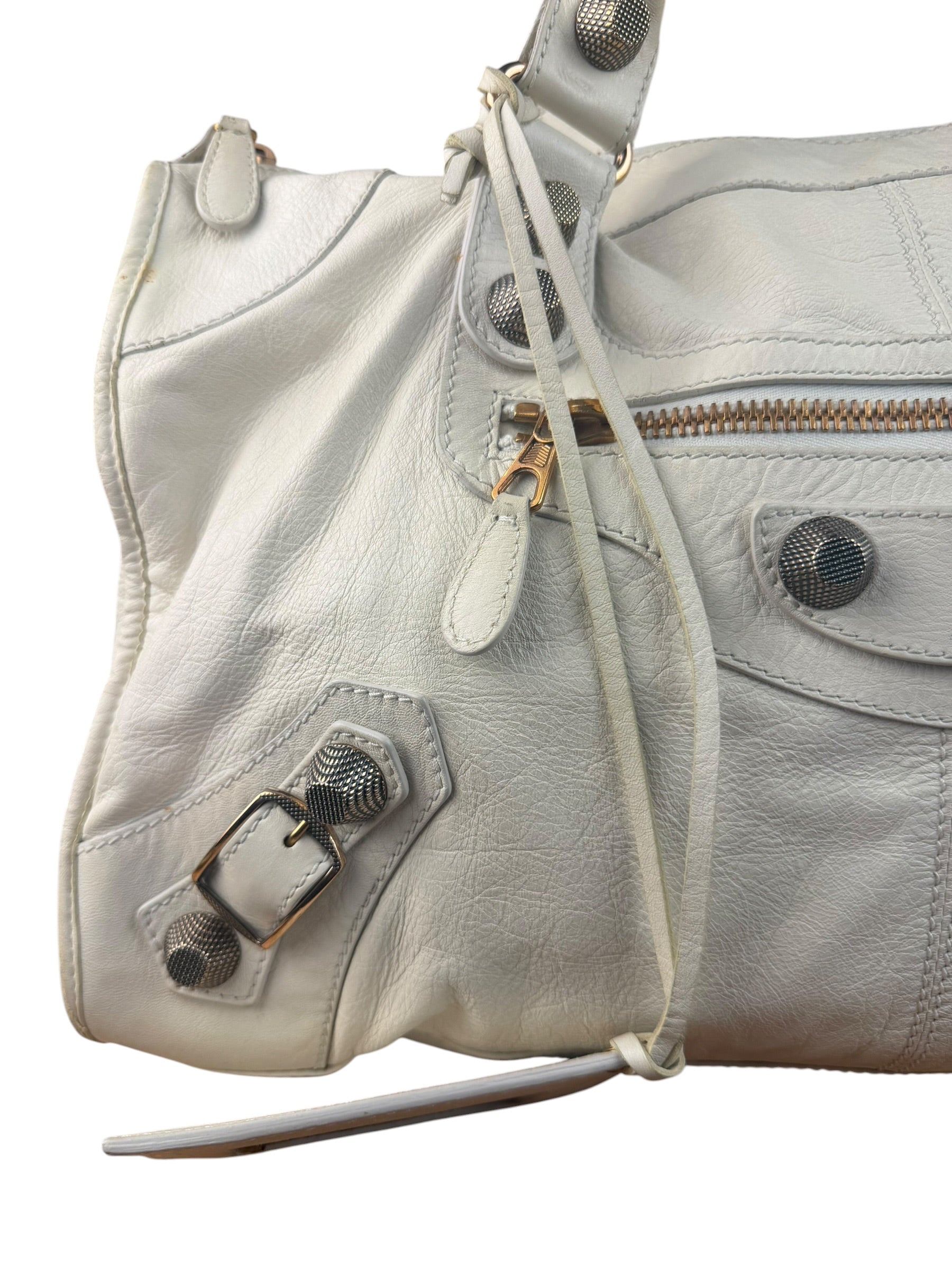 Balenciaga White Leather Giant 21 City Shoulder Bag