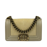 Chanel Beige Leather Boy Stingray Flap Bag 2013