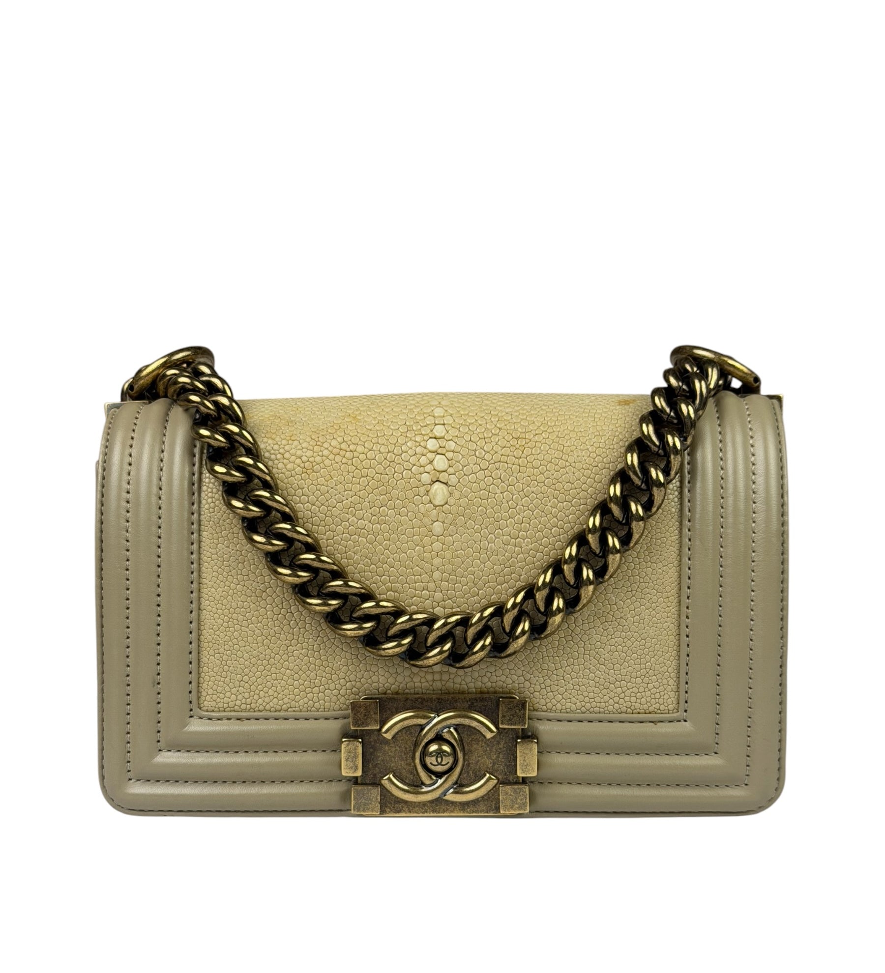 Chanel Beige Leather Boy Stingray Flap Bag 2013