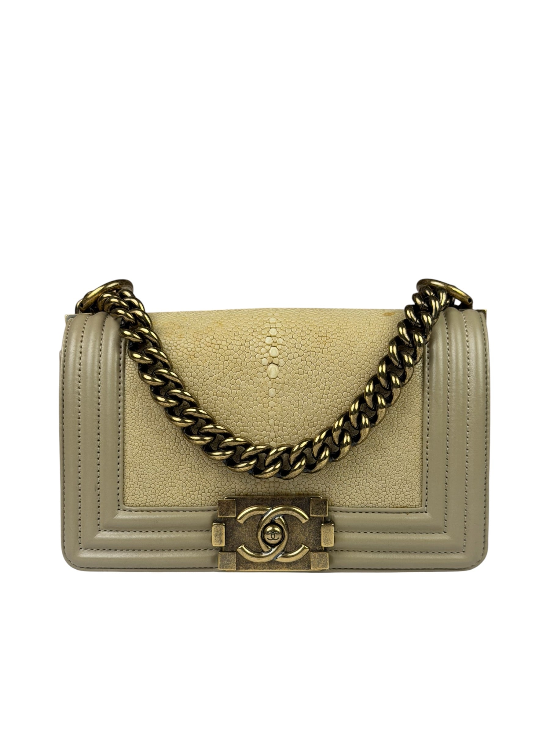 Chanel Beige Leather Boy Stingray Flap Bag 2013