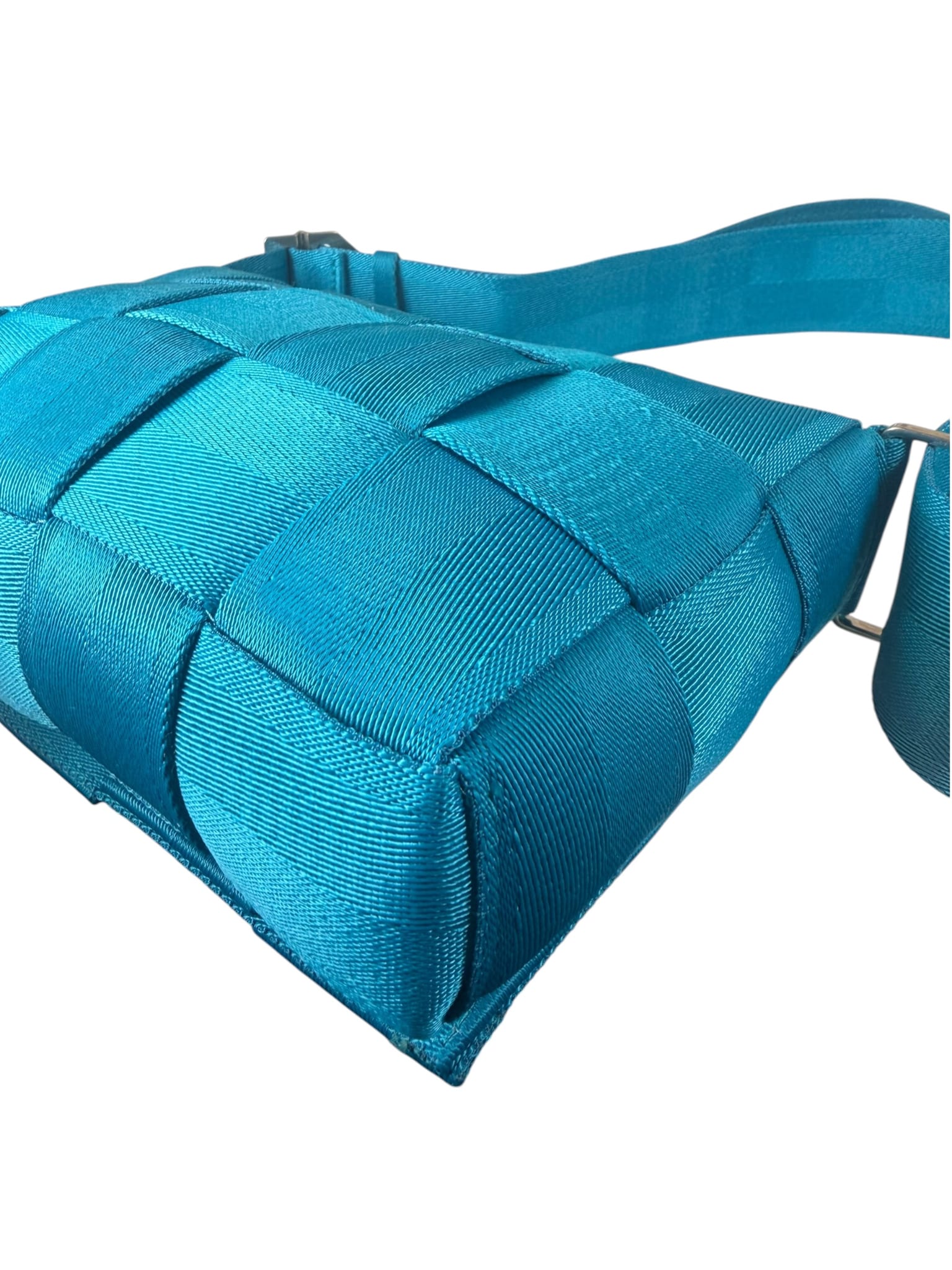 Bottega Veneta Teal Blue Intrecciato Cassette Flap Crossbody Bag